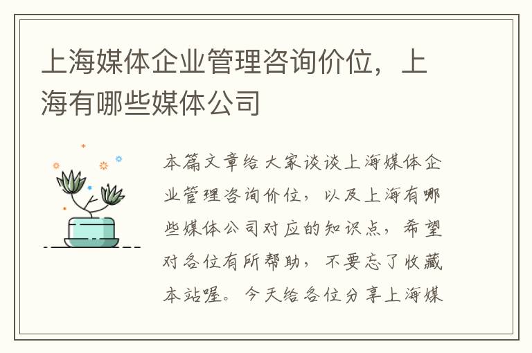 上海媒体企业管理咨询价位,上海有哪些媒体公司