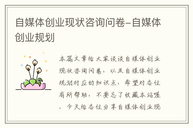 自媒体创业现状咨询问卷-自媒体创业规划
