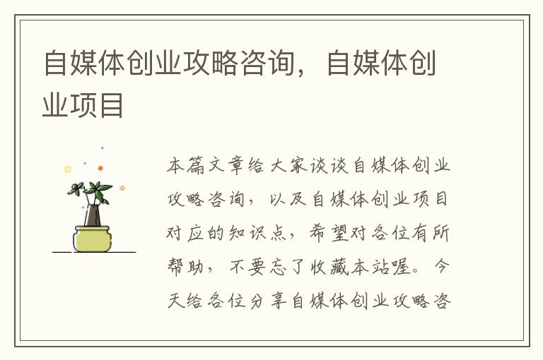 自媒体创业攻略咨询,自媒体创业项目