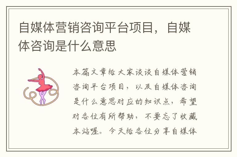 自媒体营销咨询平台项目,自媒体咨询是什么意思