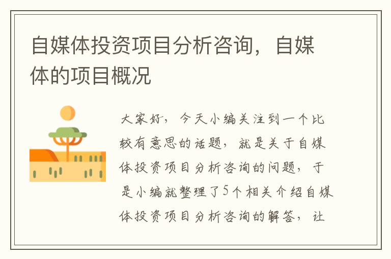 自媒体投资项目分析咨询,自媒体的项目概况