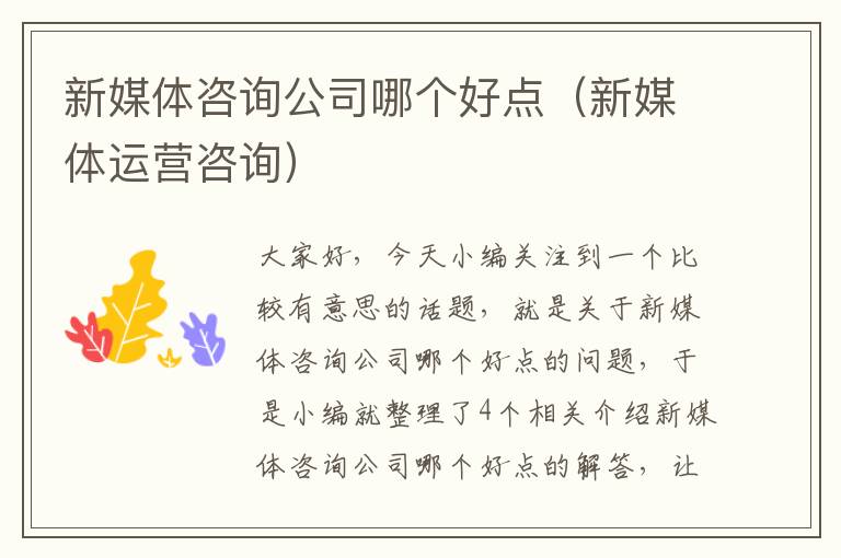 新媒体咨询公司哪个好点(新媒体运营咨询)