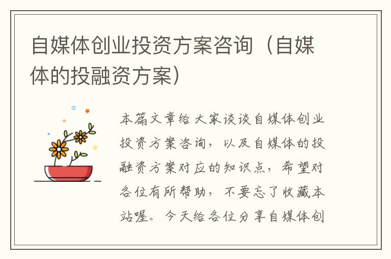 自媒体创业投资方案咨询(自媒体的投融资方案)