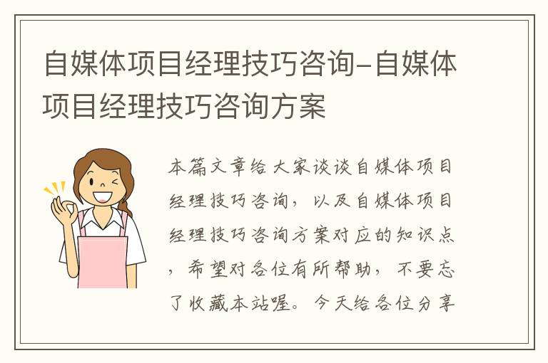 自媒体项目经理技巧咨询-自媒体项目经理技巧咨询方案