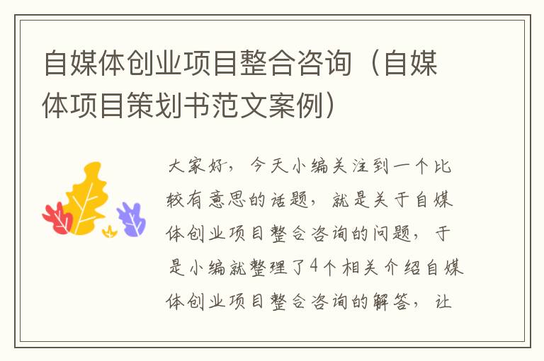 自媒体创业项目整合咨询(自媒体项目策划书范文案例)