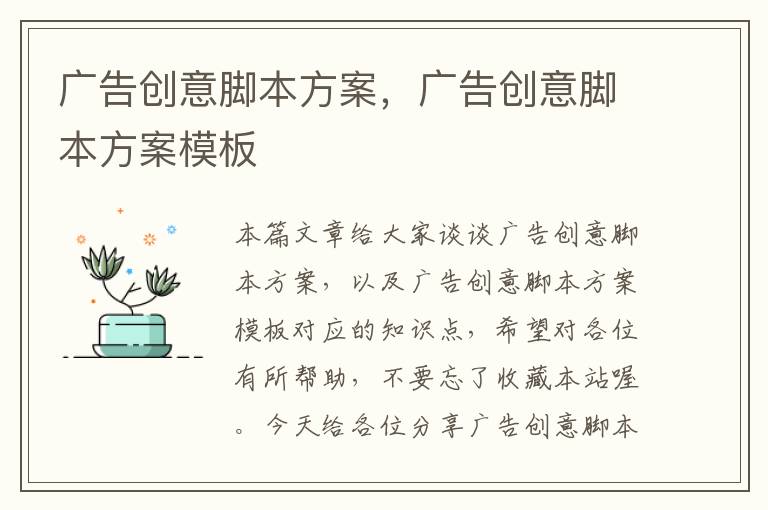 广告创意脚本方案,广告创意脚本方案模板