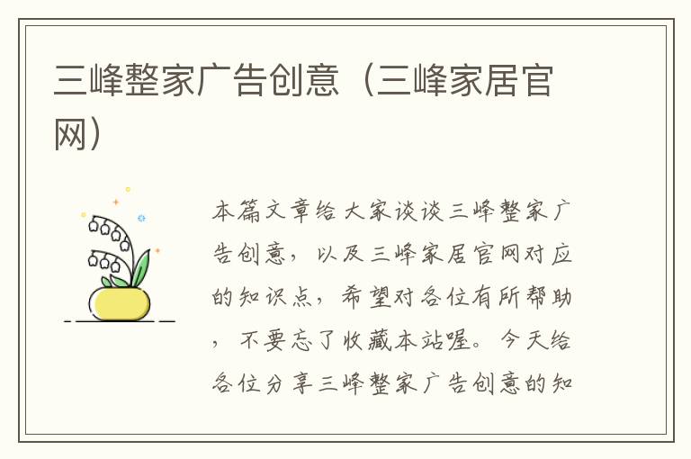 三峰整家广告创意(三峰家居官网)