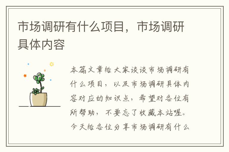 市场调研有什么项目,市场调研具体内容