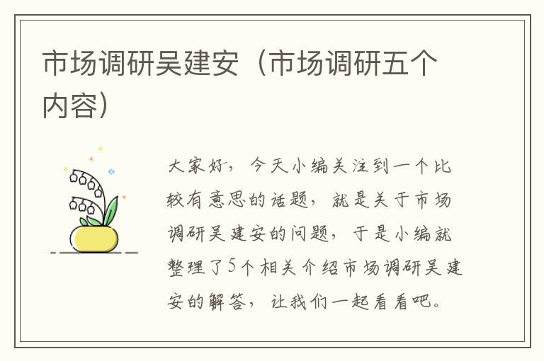 市场调研吴建安(市场调研五个内容)