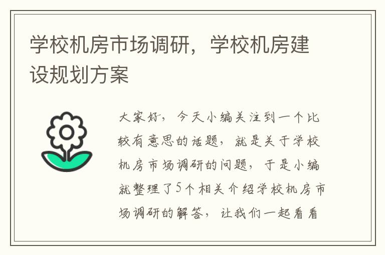 学校机房市场调研,学校机房建设规划方案