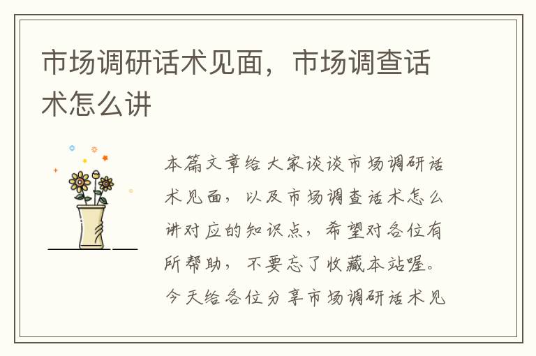 市场调研话术见面,市场调查话术怎么讲