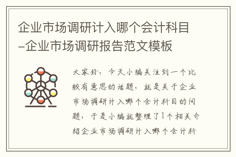 企业市场调研计入哪个会计科目-企业市场调研报告范文模板