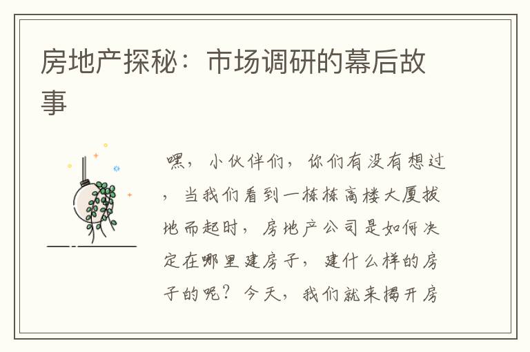 房地产探秘:市场调研的幕后故事