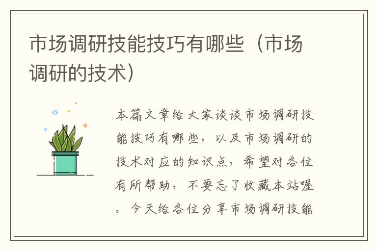 市场调研技能技巧有哪些(市场调研的技术)