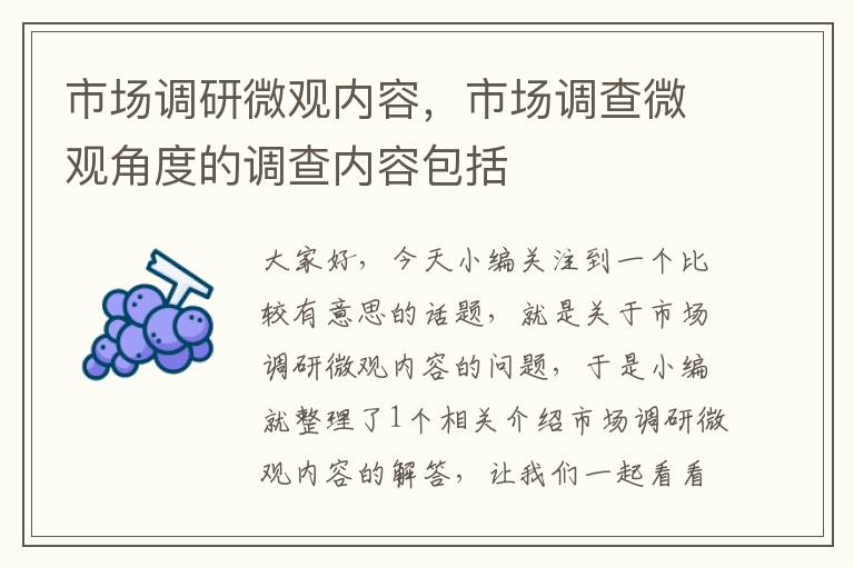 市场调研微观内容,市场调查微观角度的调查内容包括
