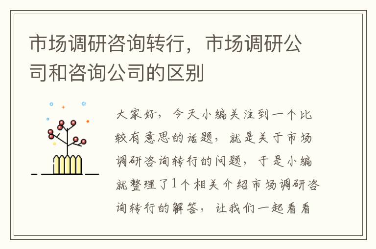 市场调研咨询转行,市场调研公司和咨询公司的区别