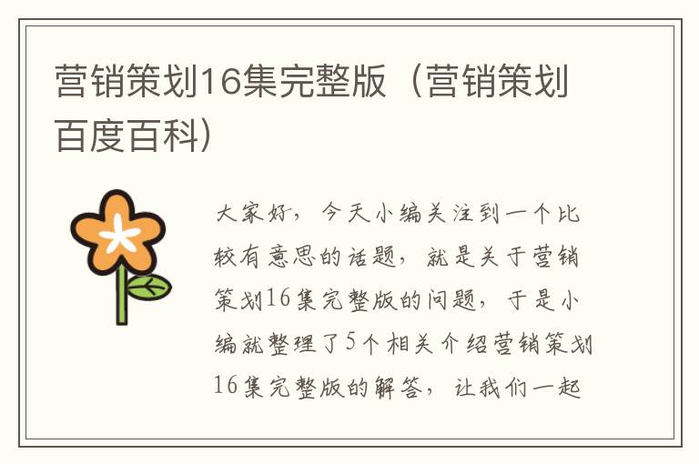 营销策划16集完整版(营销策划百度百科)
