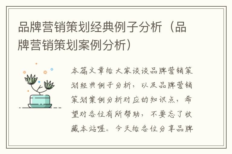 品牌营销策划经典例子分析(品牌营销策划案例分析)