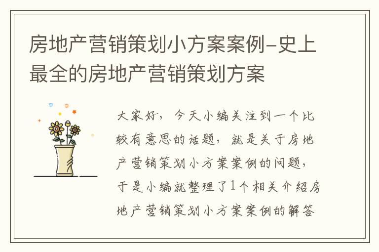 房地产营销策划小方案案例-史上最全的房地产营销策划方案