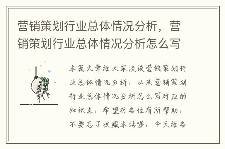 营销策划行业总体情况分析,营销策划行业总体情况分析怎么写