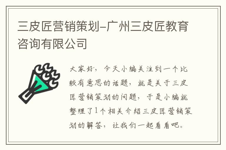 三皮匠营销策划-广州三皮匠教育咨询有限公司