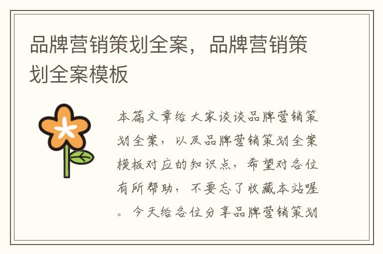 品牌营销策划全案,品牌营销策划全案模板