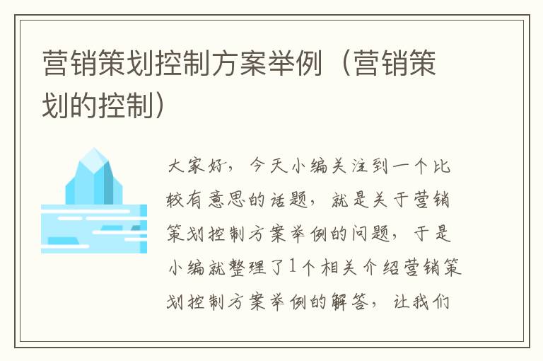 营销策划控制方案举例(营销策划的控制)