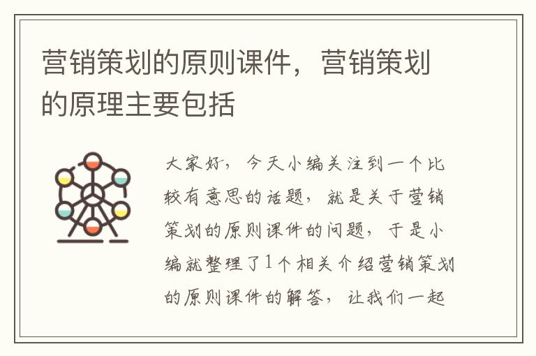 营销策划的原则课件,营销策划的原理主要包括