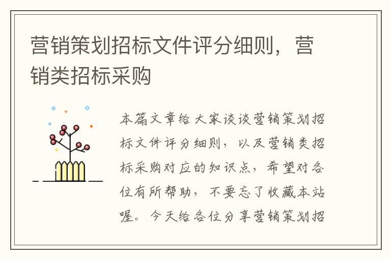营销策划招标文件评分细则，营销类招标采购