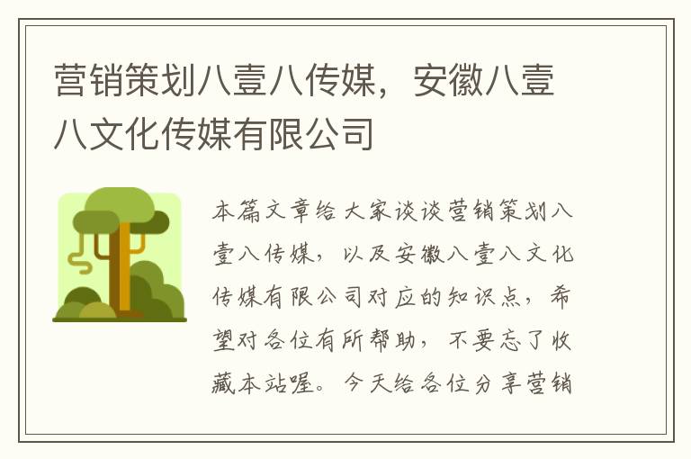 营销策划八壹八传媒,安徽八壹八文化传媒有限公司