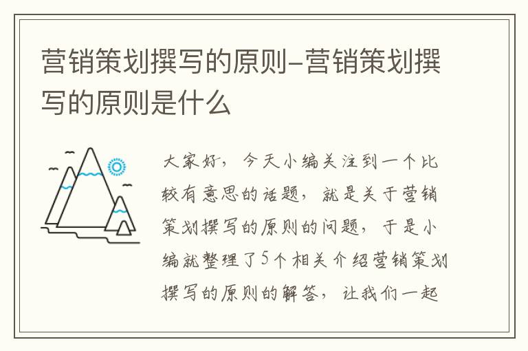 营销策划撰写的原则-营销策划撰写的原则是什么