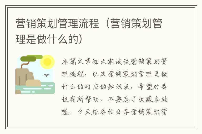 营销策划管理流程(营销策划管理是做什么的)