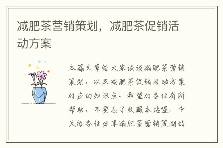 减肥茶营销策划，减肥茶促销活动方案