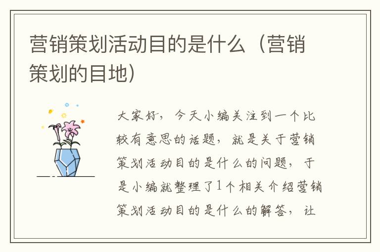 营销策划活动目的是什么(营销策划的目地)