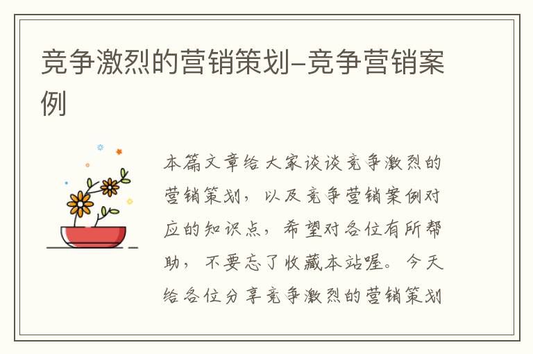 竞争激烈的营销策划-竞争营销案例