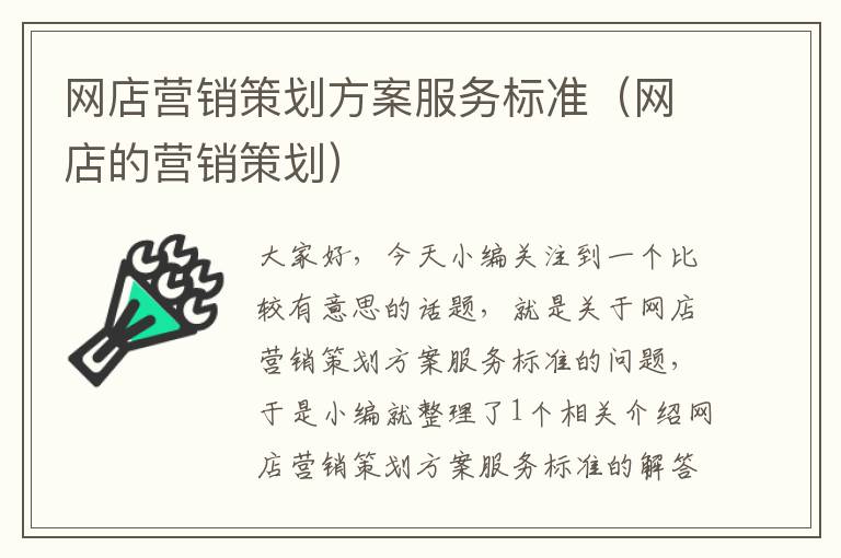 网店营销策划方案服务标准（网店的营销策划）