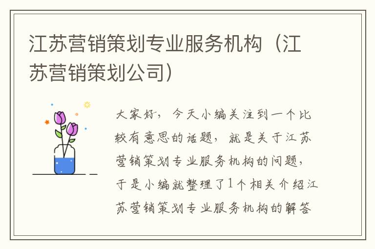 江苏营销策划专业服务机构(江苏营销策划公司)