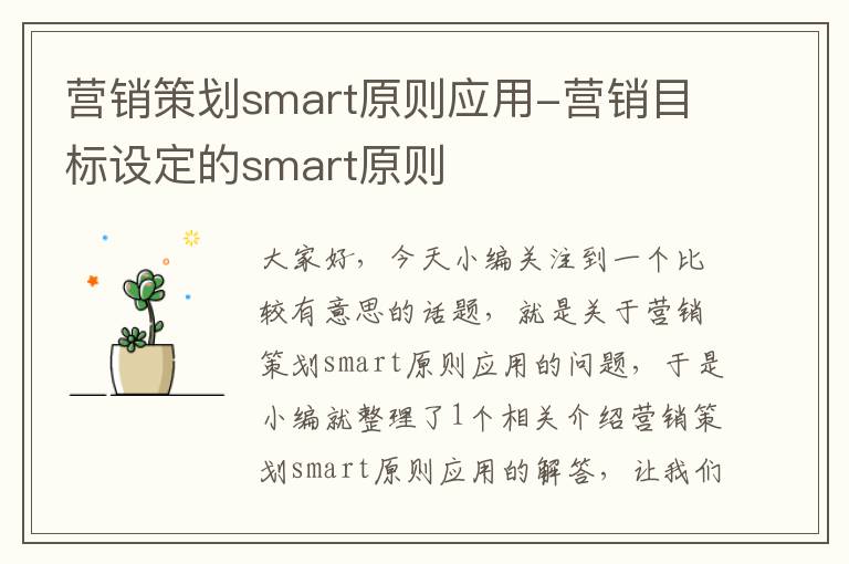 营销策划smart原则应用-营销目标设定的smart原则