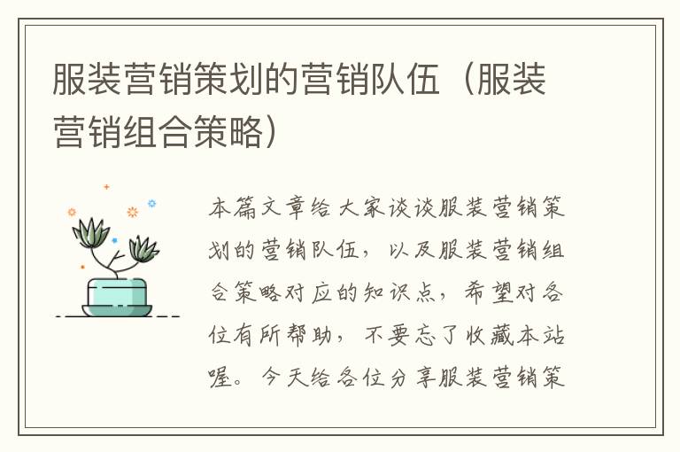 服装营销策划的营销队伍(服装营销组合策略)