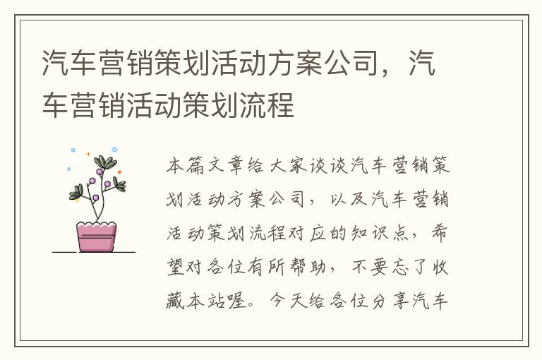汽车营销策划活动方案公司,汽车营销活动策划流程