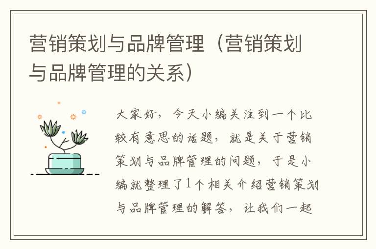 营销策划与品牌管理(营销策划与品牌管理的关系)