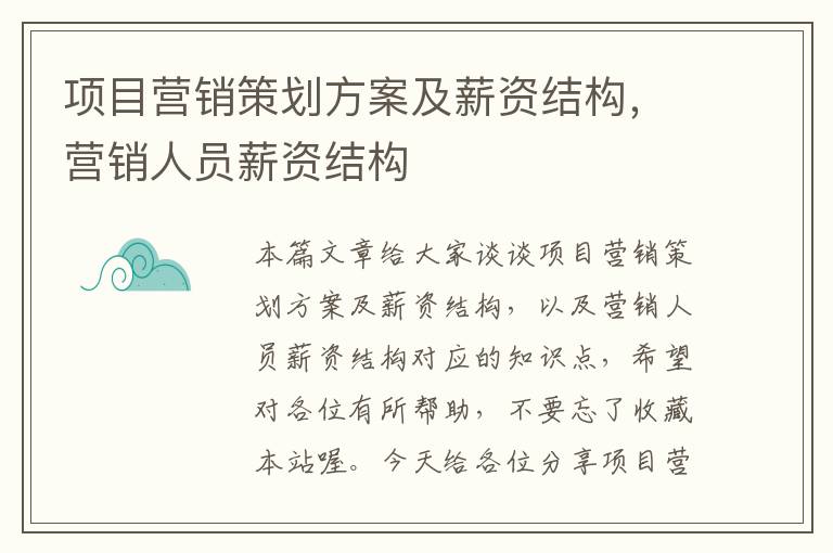 项目营销策划方案及薪资结构,营销人员薪资结构