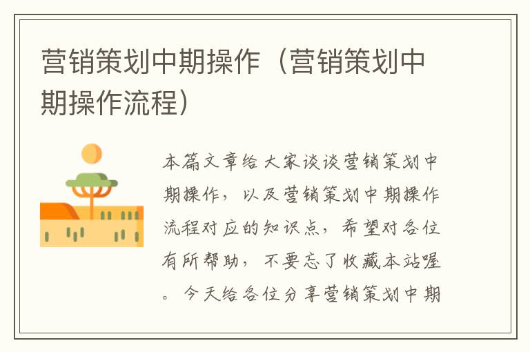 营销策划中期操作(营销策划中期操作流程)