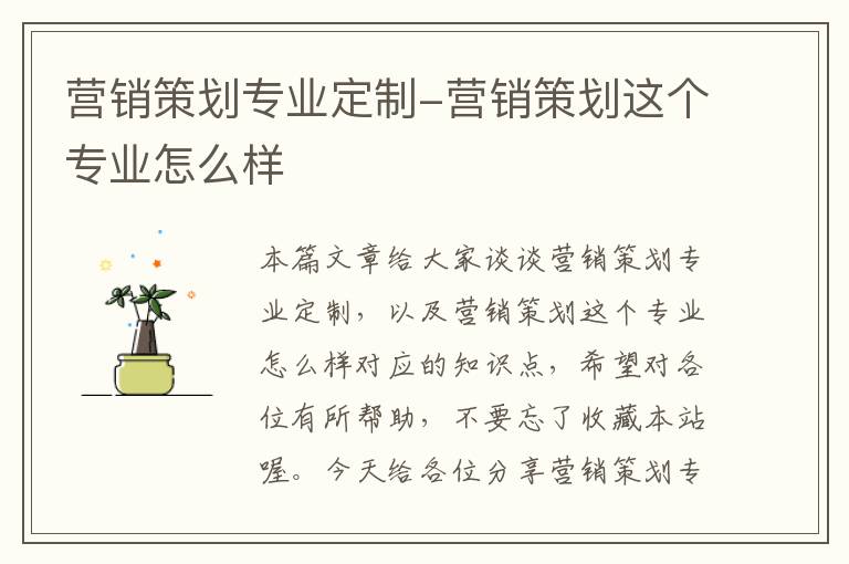营销策划专业定制-营销策划这个专业怎么样