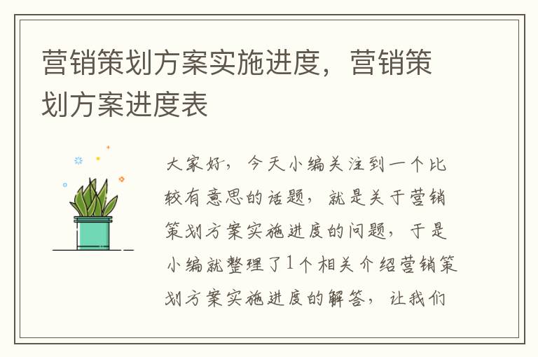 营销策划方案实施进度,营销策划方案进度表