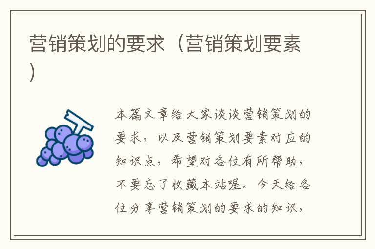营销策划的要求（营销策划要素）