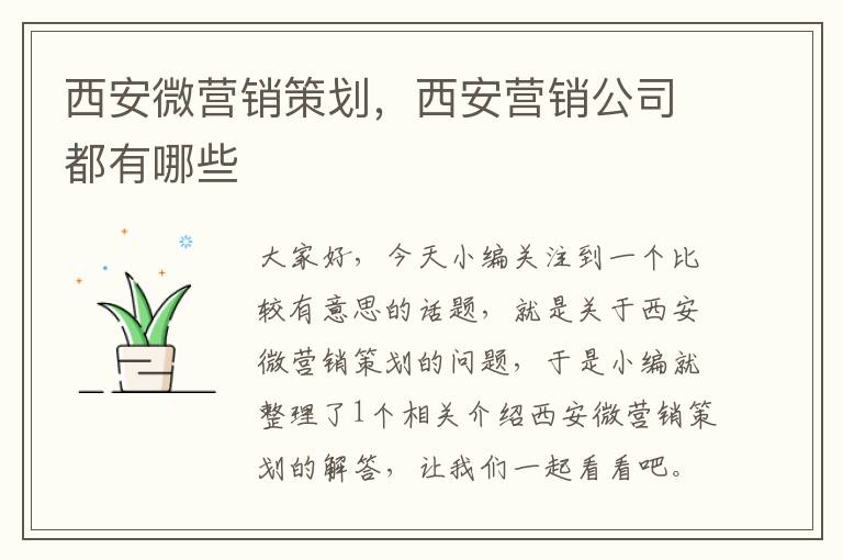 西安微营销策划,西安营销公司都有哪些
