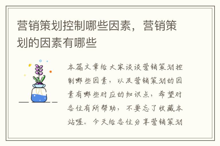 营销策划控制哪些因素,营销策划的因素有哪些