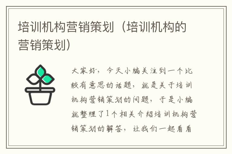 培训机构营销策划(培训机构的营销策划)