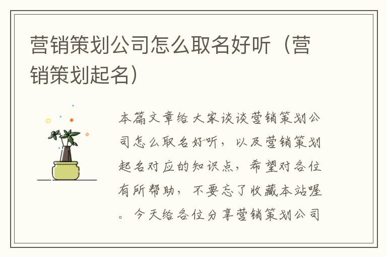 营销策划公司怎么取名好听(营销策划起名)
